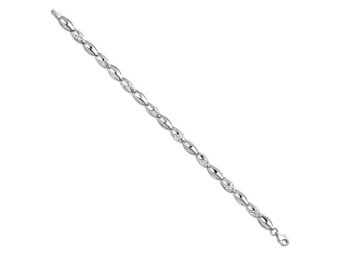 Rhodium Over 14k White Gold Polished and Diamond-Cut 6mm Fancy Link Bracelet