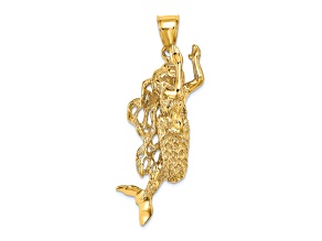 14k Yellow Gold 3D Textured Large Mermaid Charm