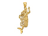 14k Yellow Gold 3D Textured Large Mermaid Charm