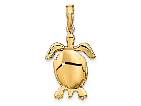 14k Yellow Gold Solid 3D Polished and Textured Moveable Turtle Pendant