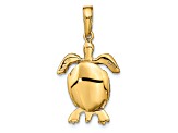 14k Yellow Gold Solid 3D Polished and Textured Moveable Turtle Pendant