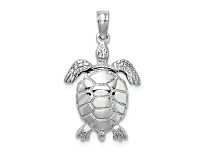 Rhodium Over 14k White Gold 3D Textured Moveable Sea Turtle Pendant