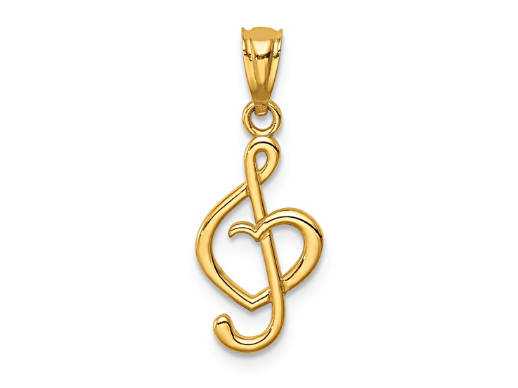 14k Yellow Gold Treble Clef with Heart Pendant