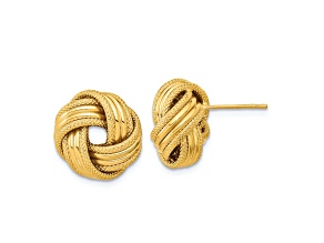 14k Yellow Gold Polished and Textured Love Knot Stud Earrings
