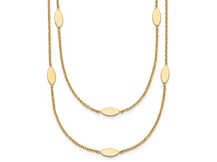 14k Yellow Gold Polished Fancy Two Strand Cable and Navette Link 16 Inch Necklace