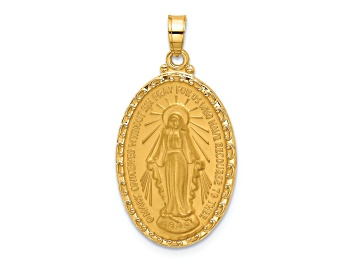 Picture of 14k Yellow Gold Satin and Polished Miraculous Medal Solid Oval Pendant
