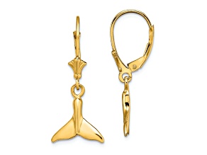 14k Yellow Gold Small Whale Tail Dangle Earrings