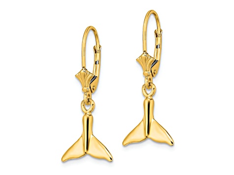14k Yellow Gold Small Whale Tail Dangle Earrings
