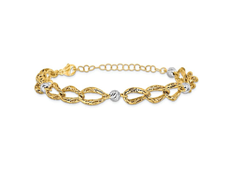 14K Two-tone Gold Polished, Textured and Diamond-Cut 8.25mm Fancy Mesh Bracelet