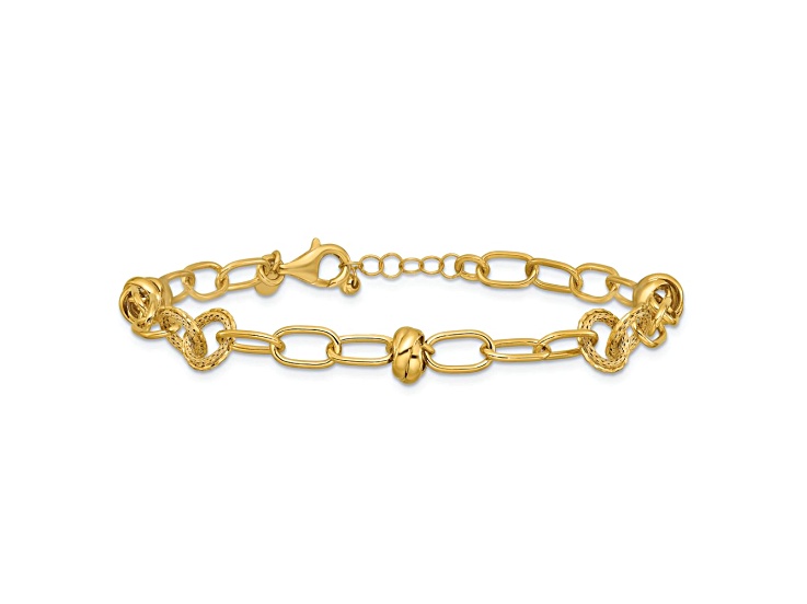 14k Yellow Gold Polished, Textured and Diamond-Cut Fancy Bracelet