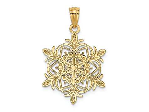 14K Yellow Gold with Rhodium over 14K Gold Diamond-cut Snowflake Pendant