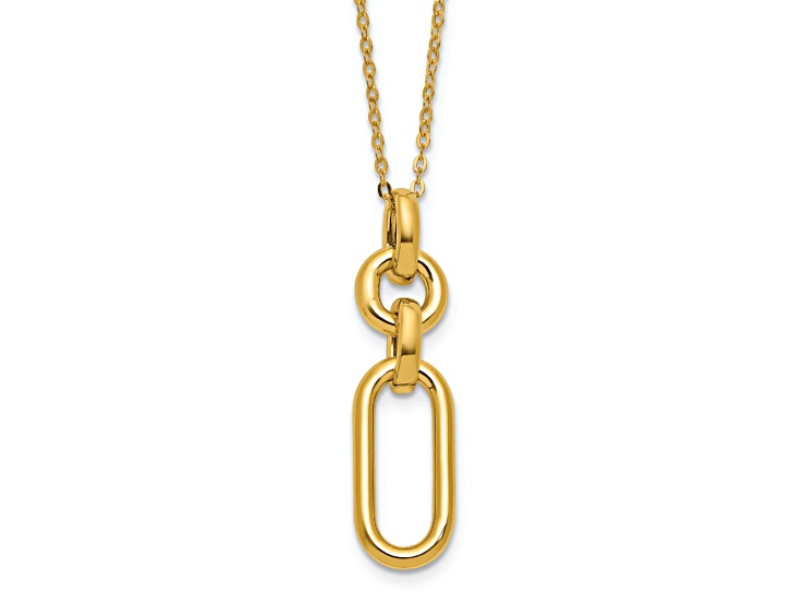 14K Yellow Gold Polished Fancy Dangling Mixed Links Pendant with 18 Inch Cable Chain