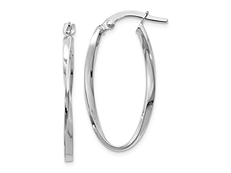 Rhodium Over 14k White Gold 1 3/16 inch Twisted Oval Hoop Earrings