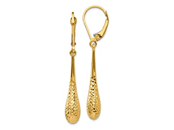 Picture of 14k Yellow Gold Diamond-Cut Teardrop Dangle Earrings