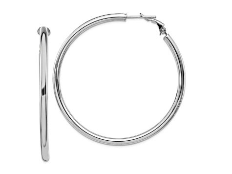 Rhodium Over 14k White Gold Polished 2 1/16" Round Hoop Earrings