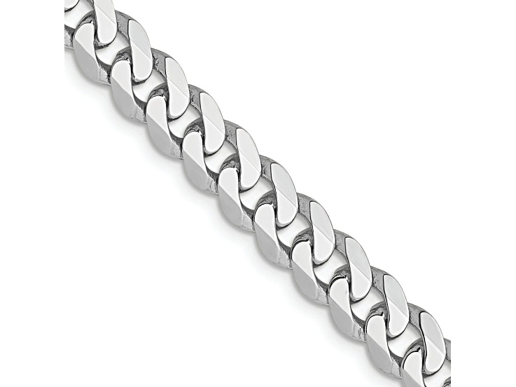 Rhodium Over 14k White Gold 5.75mm Flat Beveled Curb Link Bracelet