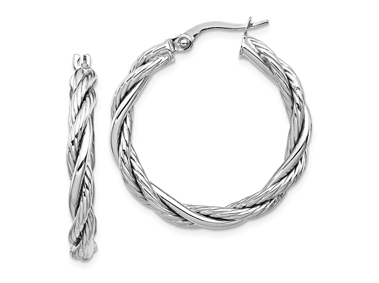 Rhodium Over 14k White Gold 1 1/8 inch Polished Twisted Hoop Earrings