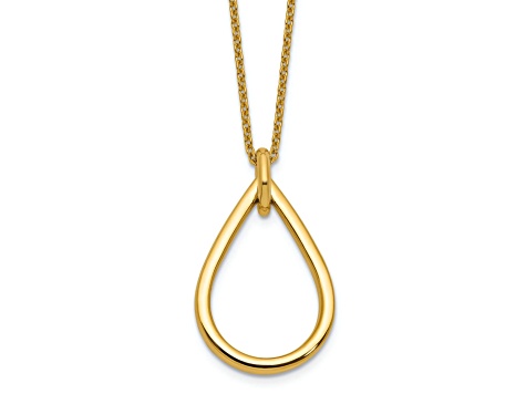 14K Yellow Gold Polished Fancy Open Teardrop Pendant with 16 Inch Cable Chain