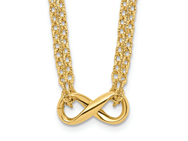 14k Yellow Gold Polished and Textured 2-Strand Infinity Pendant Cable Link 18 Inch Necklace