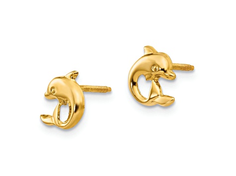 14K Yellow Gold Dolphin Post Screwback Earrings