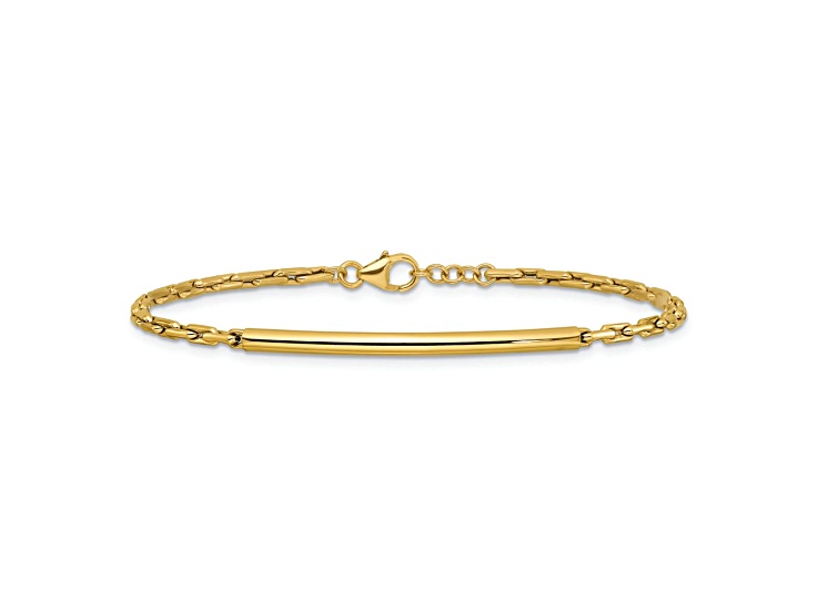 14k Yellow Gold Polished and Satin Flexible Bar Link Bracelet