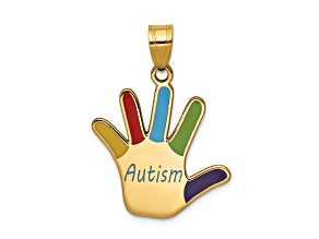 14k Yellow Gold Multi-color Enameled Autism Handprint Pendant