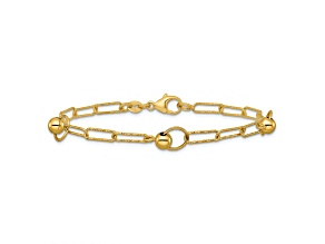 14K Yellow Gold Polished and Diamond-cut Circle Station Paperclip Bracelet