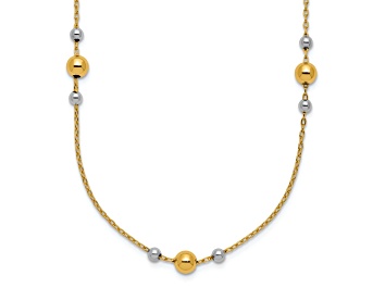 Picture of 14k Yellow Gold and Rhodium Over 14k Yellow Gold Polished Ball Beaded Station 18 Inch Necklace