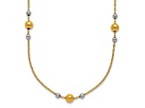 14k Yellow Gold and Rhodium Over 14k Yellow Gold Polished Ball Beaded Station 18 Inch Necklace