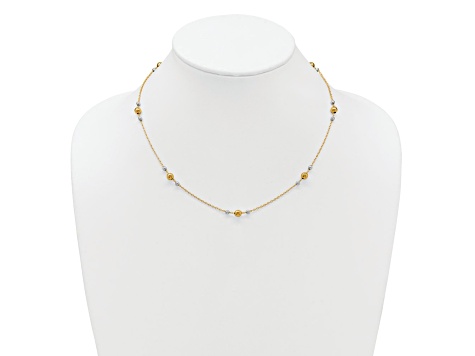 14k Yellow Gold and Rhodium Over 14k Yellow Gold Polished Ball Beaded Station 18 Inch Necklace