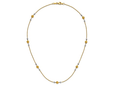 14k Yellow Gold and Rhodium Over 14k Yellow Gold Polished Ball Beaded Station 18 Inch Necklace