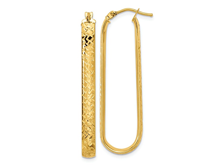 10k Yellow Gold 1 5/8 inch Polished and Diamond-cut Oval Hoop Earrings