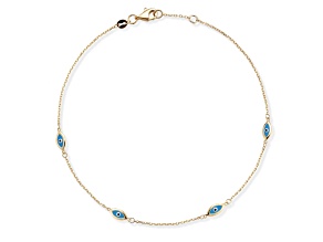 Bellissima Gold 14K Yellow Gold Enamel Evil Eye Station Anklet