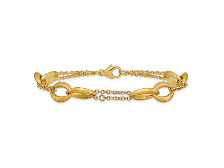 14k Yellow Gold Polished and Brushed 2-Strand Navette Link Bracelet