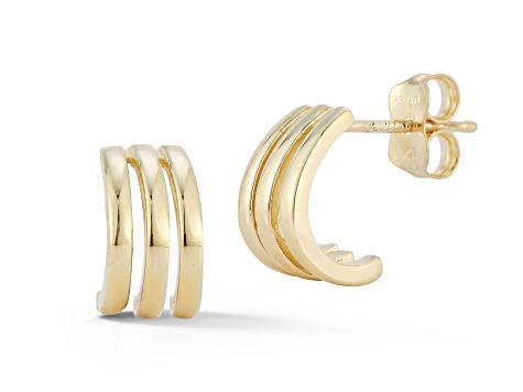Bellissima Gold 14K Yellow Gold Triple Ring J Huggie Hoop Earrings