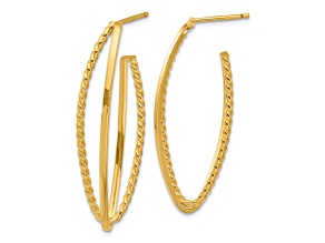 14k Yellow Gold 1 5/8 inch Polished and Textured Fancy J-Hoop Earrings