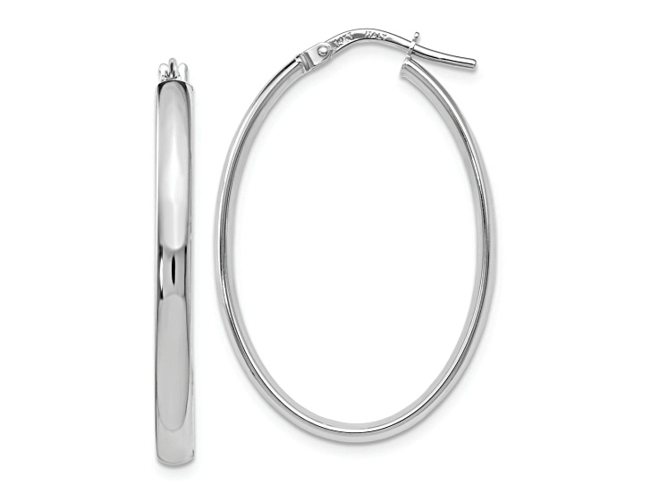 Rhodium Over 14k White Gold 1 5/16 inch Polished Oval Hoop Earrings