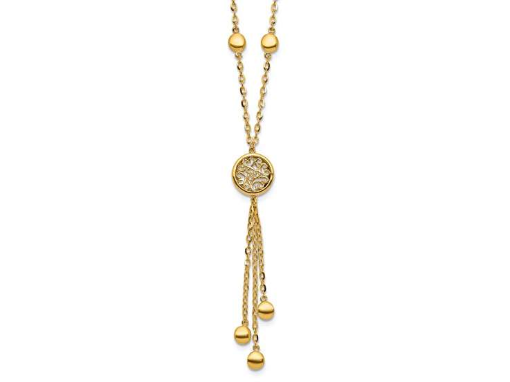 14k Yellow Gold Polished Fancy Filigree Circles Dangle Pendant Cable Link 18 Inch Necklace