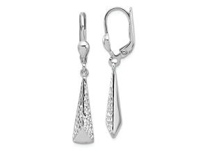 Rhodium Over 10k White Gold Polished and Textured Dangle Earrings