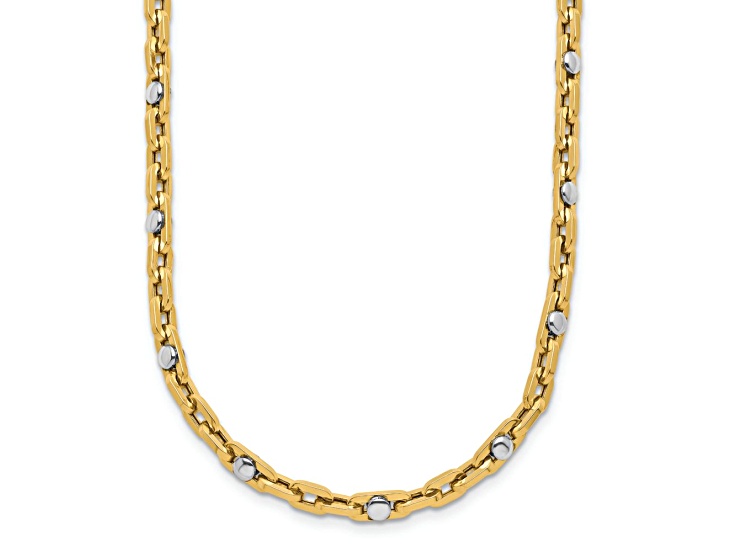 14k Yellow Gold and 14k White Gold Polished Open Link 18 Inch Necklace
