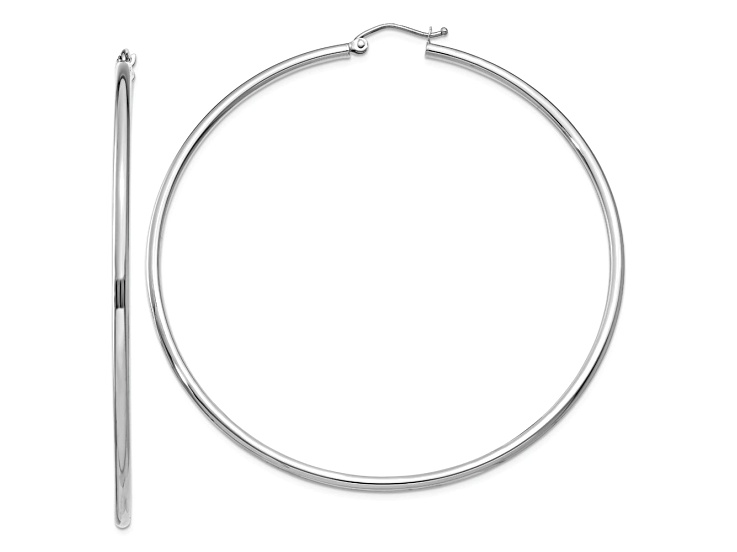 Rhodium Over 14k White Gold 2 9/16" Polished Tube Hoop Earrings