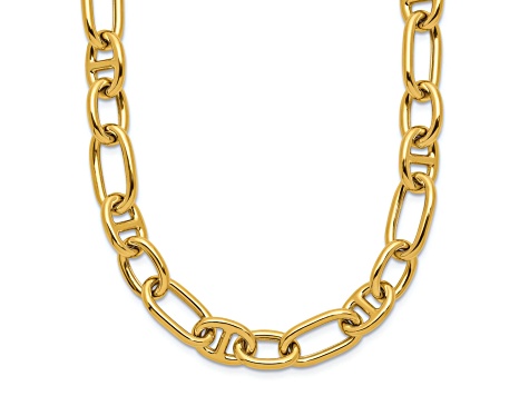 14k Yellow Gold 8.7mm Polished Mixed Oval and Anchor Link 18 Inch