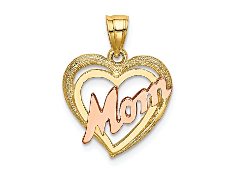 14k Yellow Gold Double Heart Charm - Textured & Polished, 15mm, Chain Not Included - View #8