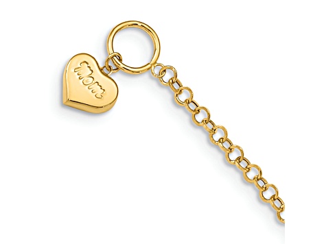 14K Yellow Gold Puffed Mom Heart Toggle Bracelet