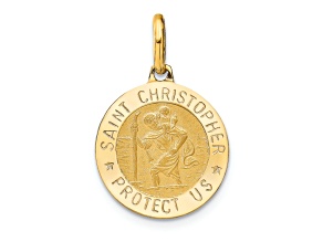 14K Yellow Gold Polished and Satin Round Saint Christopher Pendant
