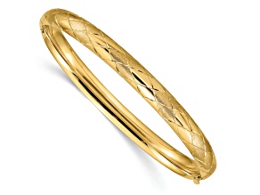 14k Yellow Gold 6.5mm Diamond-Cut and Brushed Fancy Hinged Bangle Bracelet