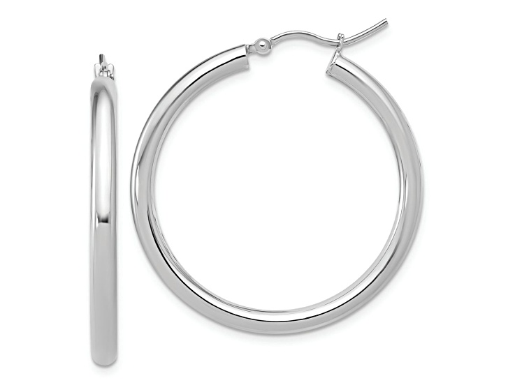Rhodium Over 14k White Gold 1 7/16 inch Polished Hoop Earrings