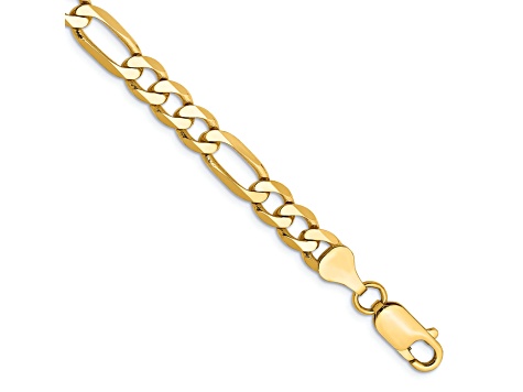 14K Yellow Gold 6.25mm Flat Figaro Chain Bracelet