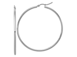 Rhodium Over 10k White Gold 2 5/16 inch Polished Hinged Hoop Earrings