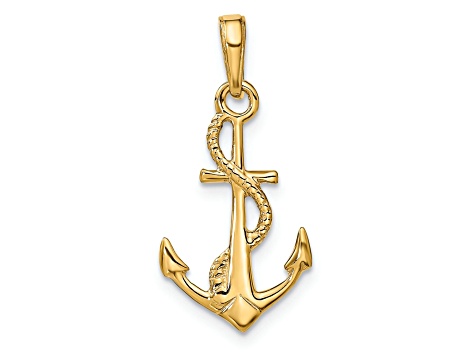 14k Yellow Gold 3D Solid Polished Anchor Pendant